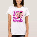 I Love My Girlfriend Custom T-Shirt<br><div class="desc">Please follow these steps to help. Once you select the design, you'll see a "Edit Design" button on the upper right. Please click on that. On the left side you'll see the different layers. Click on "Add your photo here" In the upper right side please click on "Change Image". You’ll...</div>