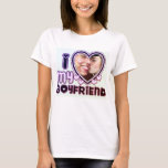 I Love My Girlfriend Custom T-Shirt<br><div class="desc">Please follow these steps to help. Once you select the design, you'll see a "Edit Design" button on the upper right. Please click on that. On the left side you'll see the different layers. Click on "Add your photo here" In the upper right side please click on "Change Image". You’ll...</div>