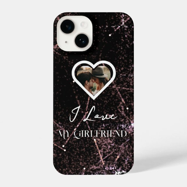 I Love My Girlfriend Galaxy Drips Heart Photo iPhone Case (Back)