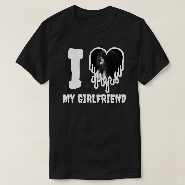 I Love My Girlfriend Gothic White Heart Photo T-Shirt (Design Front)
