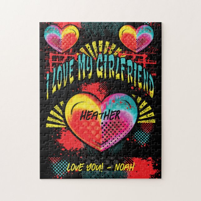 I Love My Girlfriend Graffiti Custom Name Jigsaw Puzzle (Vertical)