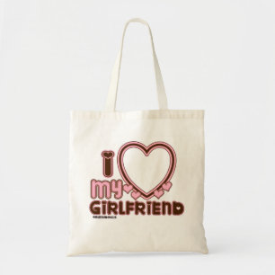 I Love My Girlfriend Heart Brown Pink Tote Bag