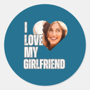 I Love My Girlfriend Heart Photo Boyfriend Gift  Classic Round Sticker