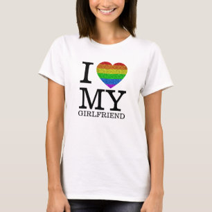 I love my girlfriend LGBT flag heart Valentine day T-Shirt