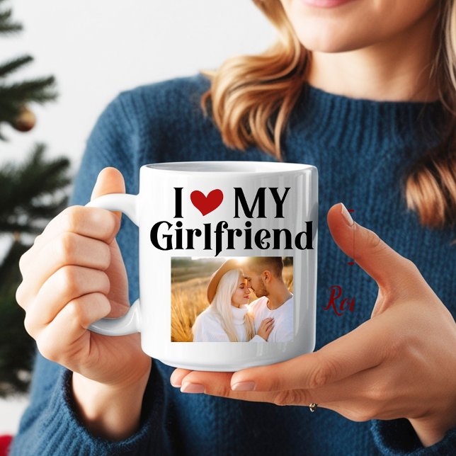 I Love My Girlfriend Monogram Initial Name Photo Two-Tone Coffee Mug (Creator Uploaded)