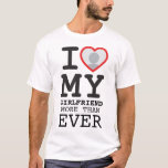 I Love My Girlfriend More Than Ever Photo T-Shirt<br><div class="desc">Create your own I Love My Girlfriend more than ever Photo Text T-Shirt with this modern and funny shirt template featuring a cool slab serif font and girlfriend photo into a huge red heart. Add your own photo, your name or any personalised text. The "I love My Girlfriend" t-shirt design...</div>