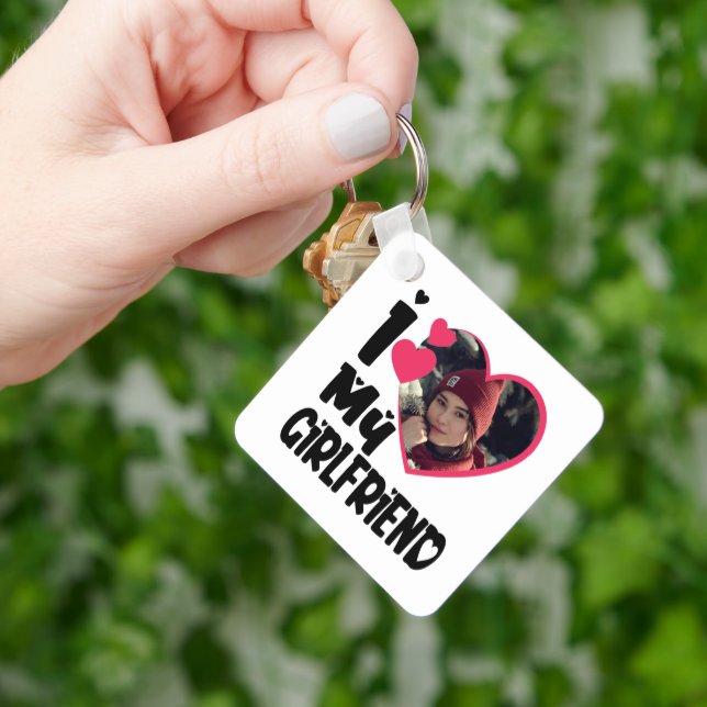 I Love My Girlfriend Personalised Photo  Key Ring (Hand)