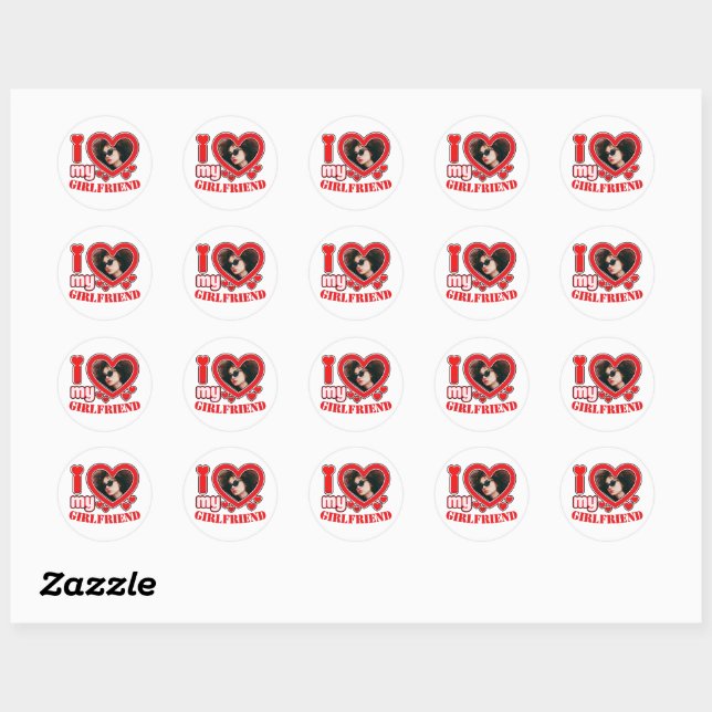 I Love My Girlfriend Personalised Photo Text Classic Round Sticker (Sheet)