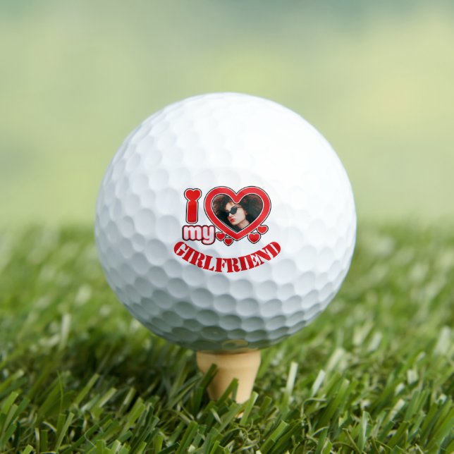 I Love My Girlfriend Personalised Photo Text Golf Balls (Insitu Tee)