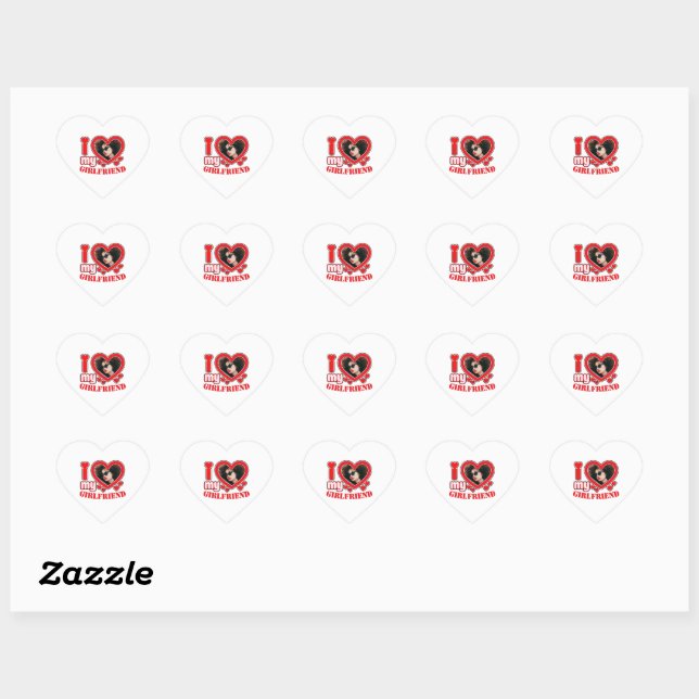 I Love My Girlfriend Personalised Photo Text Heart Sticker (Sheet)