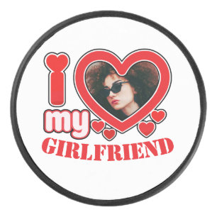 I Love My Girlfriend Personalised Photo Text Hockey Puck