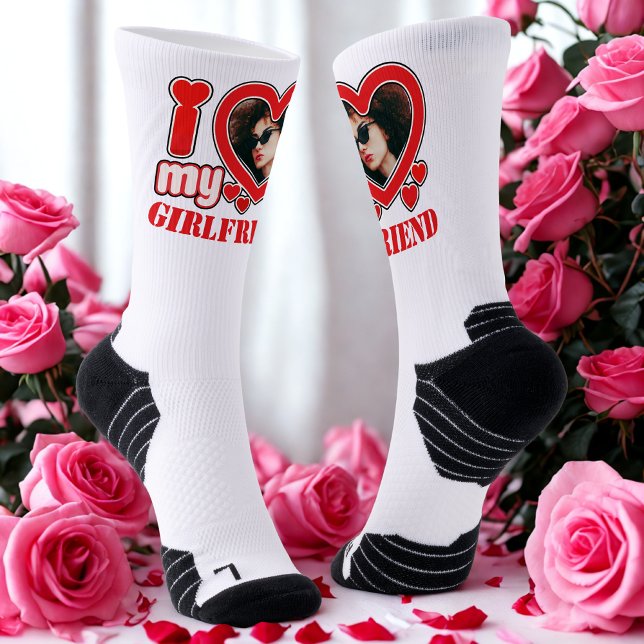 I Love My Girlfriend Personalised Photo Text Socks (Creator Uploaded)