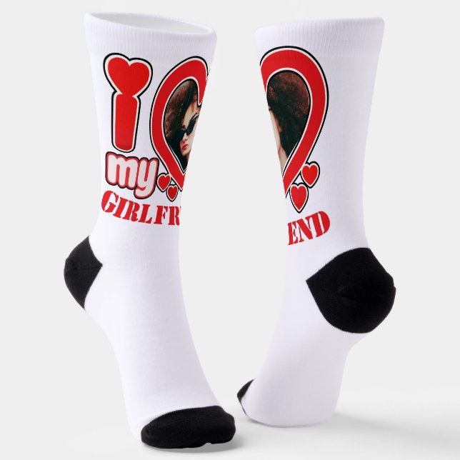 I Love My Girlfriend Personalised Photo Text Socks (Angled)