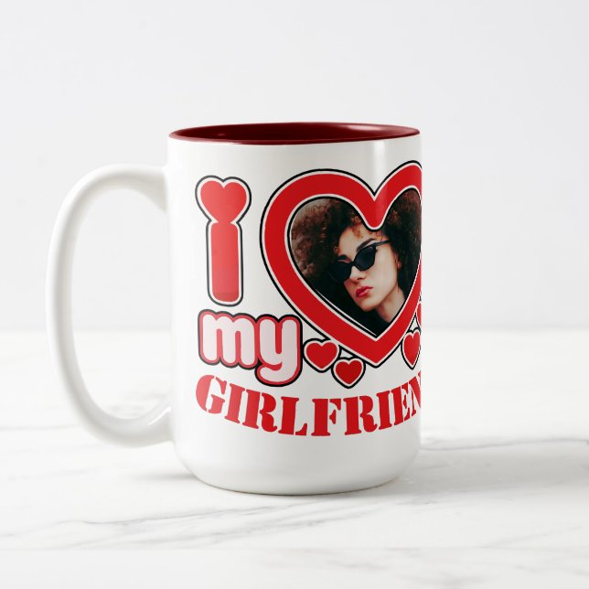 I Love My Girlfriend Personalised Photo Text Two-Tone Coffee Mug (Left)