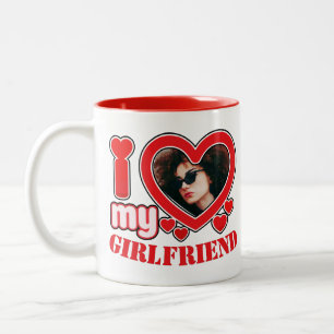 I Love My Girlfriend Personalised Photo Text Two-Tone Coffee Mug
