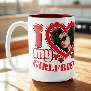 I Love My Girlfriend Personalized Photo Text Two-Tone Coffee Mug