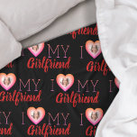 I Love My Girlfriend Photo Black Fleece Blanket<br><div class="desc">Upload your face pic, and it will instantly be plastered all over this funny patterned plush fleece blanket, right in the centre of each and every heart. Portrait orientated images are strongly recommended. The repeating pattern says "I ❤︎ MY Girlfriend" however, the word "girlfriend" is also in the personalisation template,...</div>