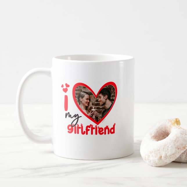 I Love My Girlfriend Photo Gift Classic Mug, 11 oz Coffee Mug (With Donut)