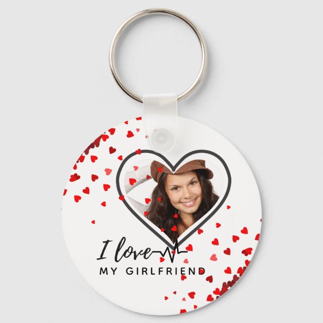 I Love My Girlfriend PHOTO Gift Personalized Heart Key Ring (Front)