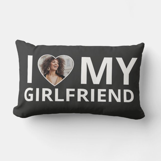 I Love My Girlfriend Photo Heart Funny Boyfriend  Lumbar Cushion (Front)