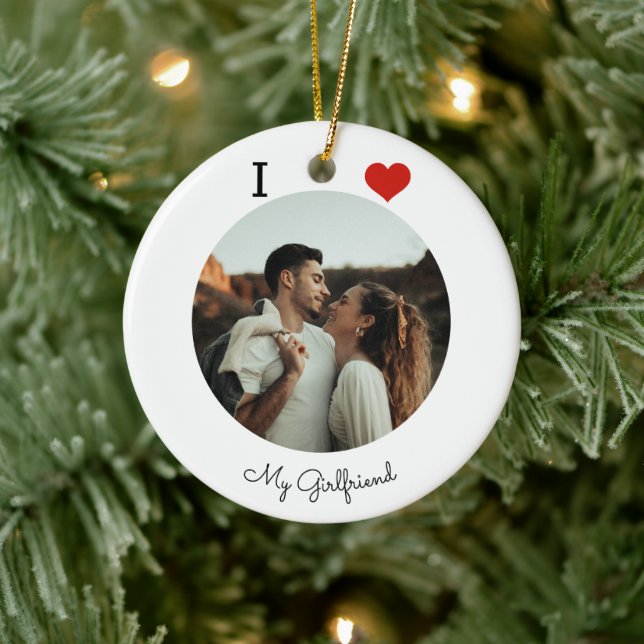 I love my girlfriend photo personalised ceramic tree decoration (Tree)