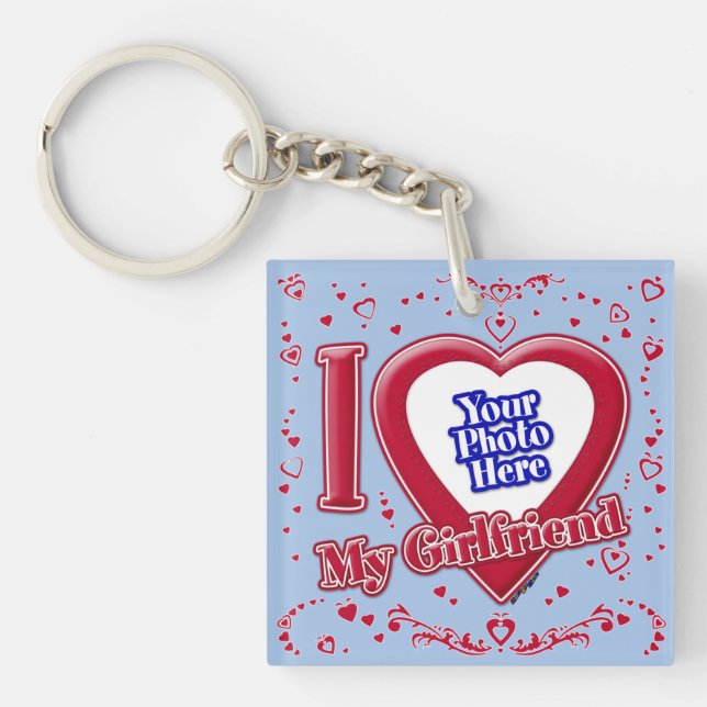 I Love My Girlfriend Photo Red Baby Blue Key Ring (Front)