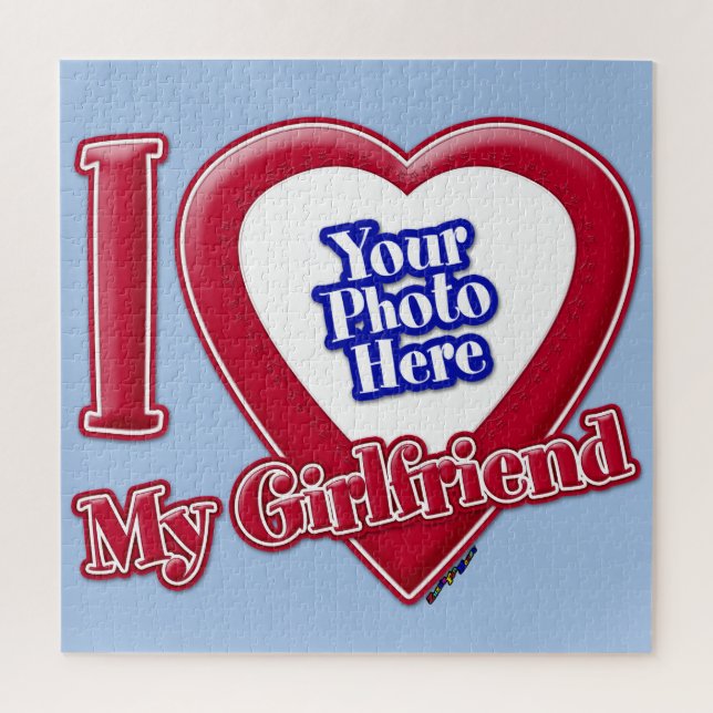 I Love My Girlfriend Photo Red Heart Baby Blue Jigsaw Puzzle (Vertical)