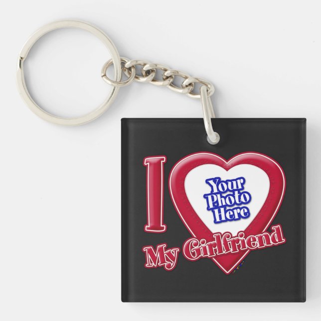 I Love My Girlfriend Photo Red Heart Black Key Ring (Front)