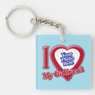 I Love My Girlfriend Photo Red Heart Blue Horizon Key Ring