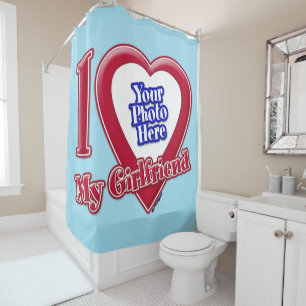I Love My Girlfriend Photo Red Heart Blue Horizon Shower Curtain
