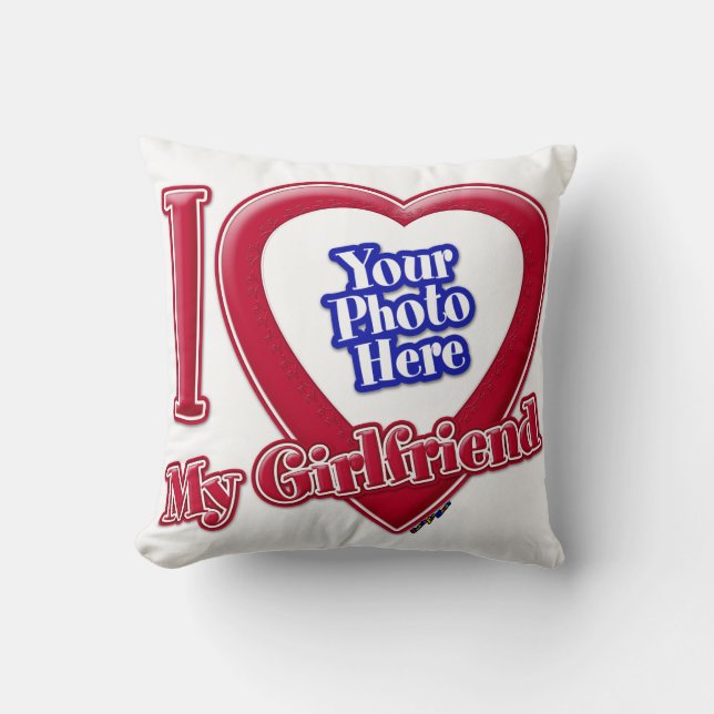 I Love My Girlfriend Photo Red Heart Cushion (Front)