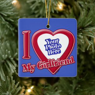I Love My Girlfriend Photo Red Heart D R Blue Ceramic Ornament
