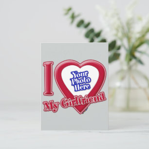I Love My Girlfriend Photo Red Heart Grey Holiday Card
