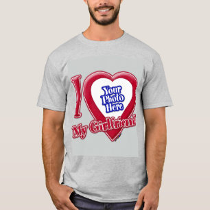 I Love My Girlfriend Photo Red Heart Grey T-Shirt