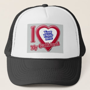 I Love My Girlfriend Photo Red Heart Grey Trucker  Hat