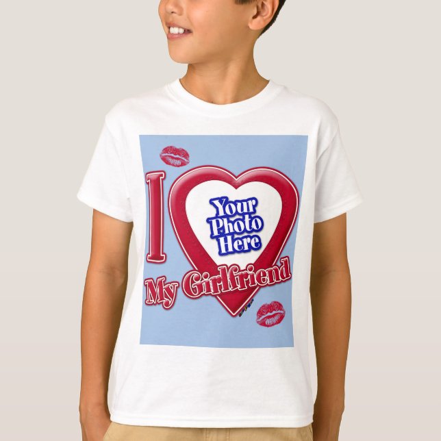 I Love My Girlfriend Photo Red Heart Kiss Baby Blu T-Shirt (Front)