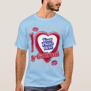 I Love My Girlfriend Photo Red Heart Kiss Light Bl T-Shirt