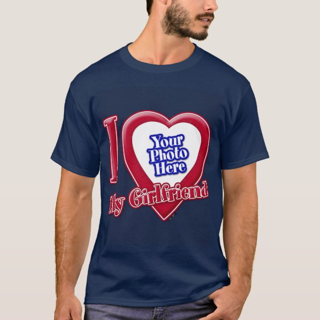 I Love My Girlfriend Photo Red Heart Navy Blue T-Shirt (Front)