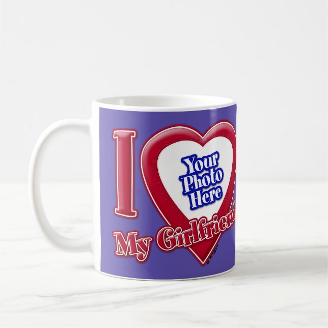 I Love My Girlfriend Photo Red Heart Purple Coffee Mug (Left)