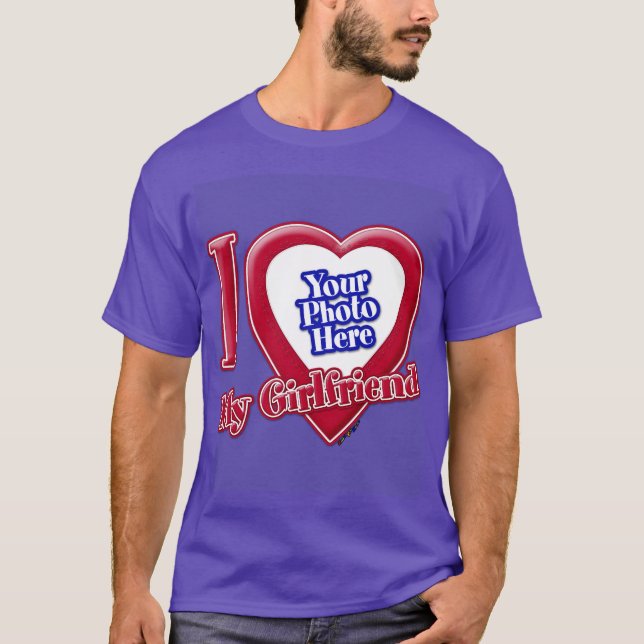 I Love My Girlfriend Photo Red Heart Purple T-Shirt (Front)
