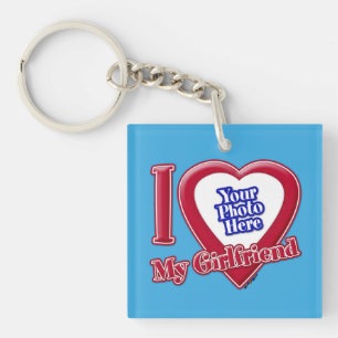 I Love My Girlfriend Photo Red Heart Teal Key Ring