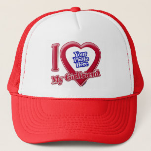 I Love My Girlfriend Photo Red Heart Trucker Hat