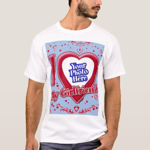I Love My Girlfriend Photo Red Hearts Baby Blue T-Shirt