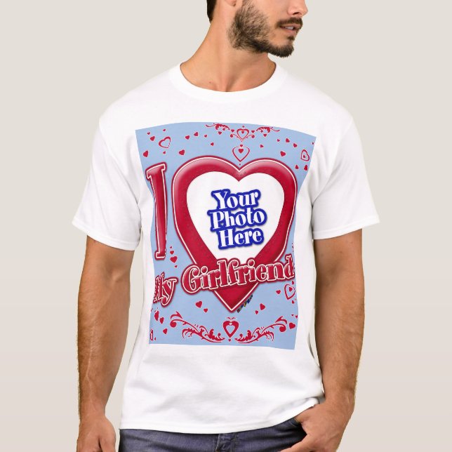 I Love My Girlfriend Photo Red Hearts Baby Blue T-Shirt (Front)