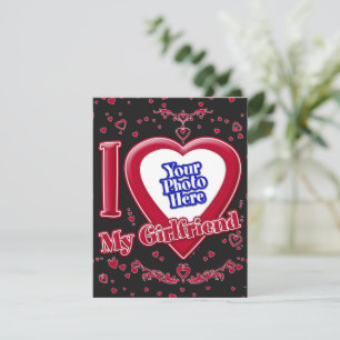 I Love My Girlfriend Photo Red Hearts Black Holiday Card