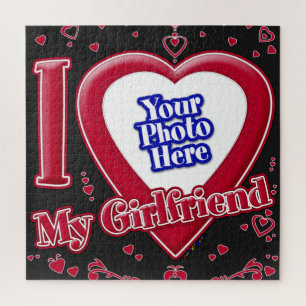 I Love My Girlfriend Photo Red Hearts Black Jigsaw Puzzle