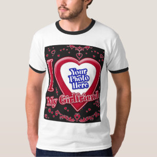 I Love My Girlfriend Photo Red Hearts Black T-Shirt