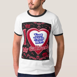 I Love My Girlfriend Photo Red Hearts Black T-Shirt