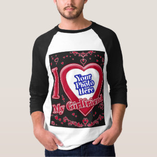 I Love My Girlfriend Photo Red Hearts Black T-Shirt