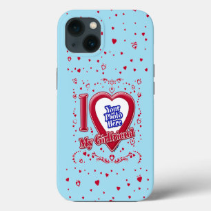 I Love My Girlfriend Photo Red Hearts Blue Horizon iPhone 13 Case